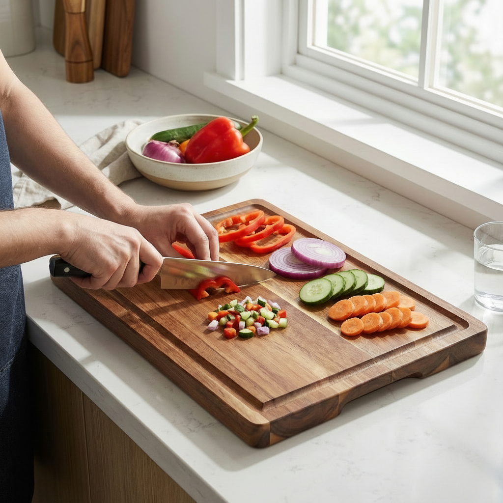 Premium Acacia Houten Snijplank – Massief Hout – Duurzaam & Hygiënisch – Ideaal voor Vlees, Groenten & BBQ