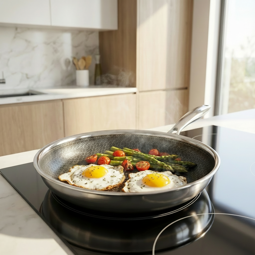 Culminar Hybride Koekenpan 24cm – PFAS-vrij, RVS & Antiaanbak | Geschikt voor alle warmtebronnen, inclusief inductie