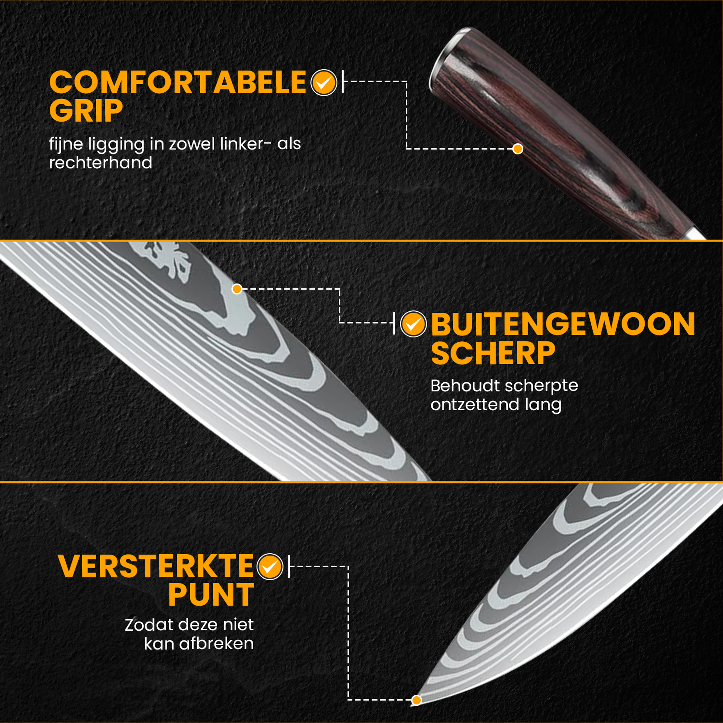 Japanse Messenset Damascusprint 7-Delig met Slijpstaaf