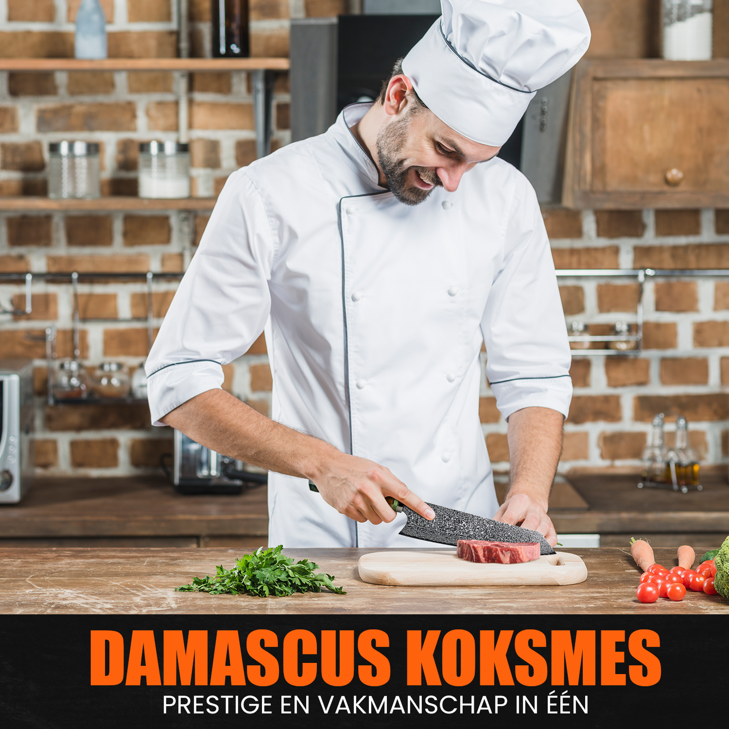 Japans Koksmes 23 CM Smaragdgroen gemaakt van Damascusstaal