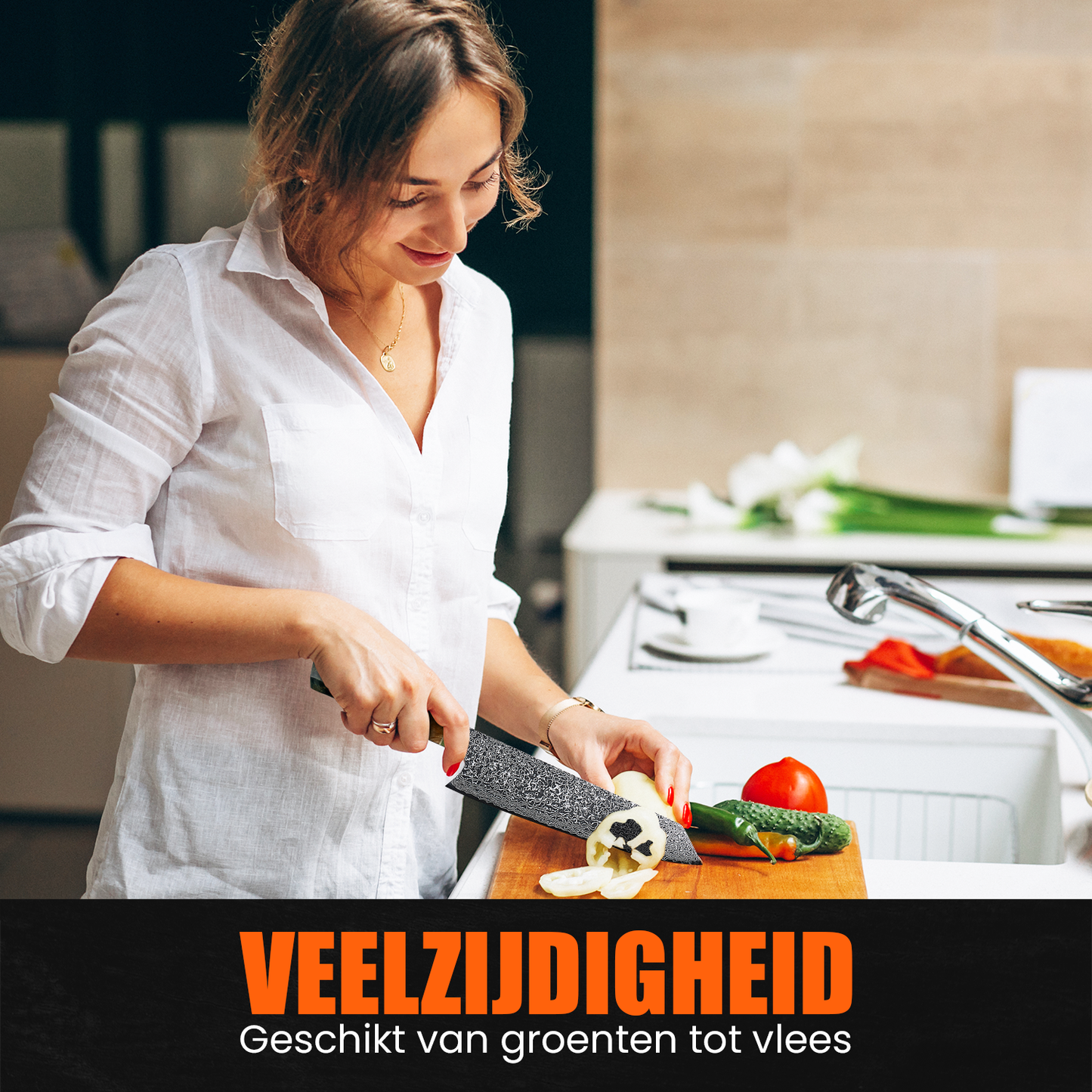 Japans Koksmes 23 CM Smaragdgroen gemaakt van Damascusstaal