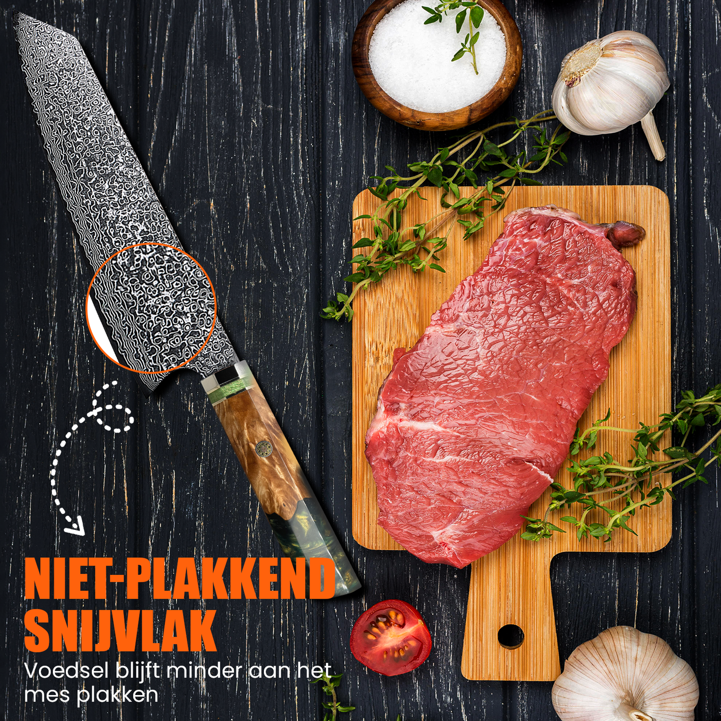 Japans Koksmes 23 CM Smaragdgroen gemaakt van Damascusstaal