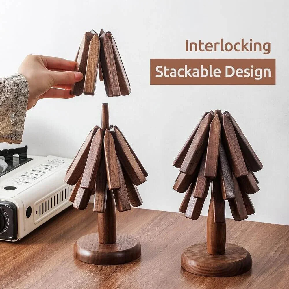Dryona – Houten Onderzetters met Decoratieve Boomstandaard