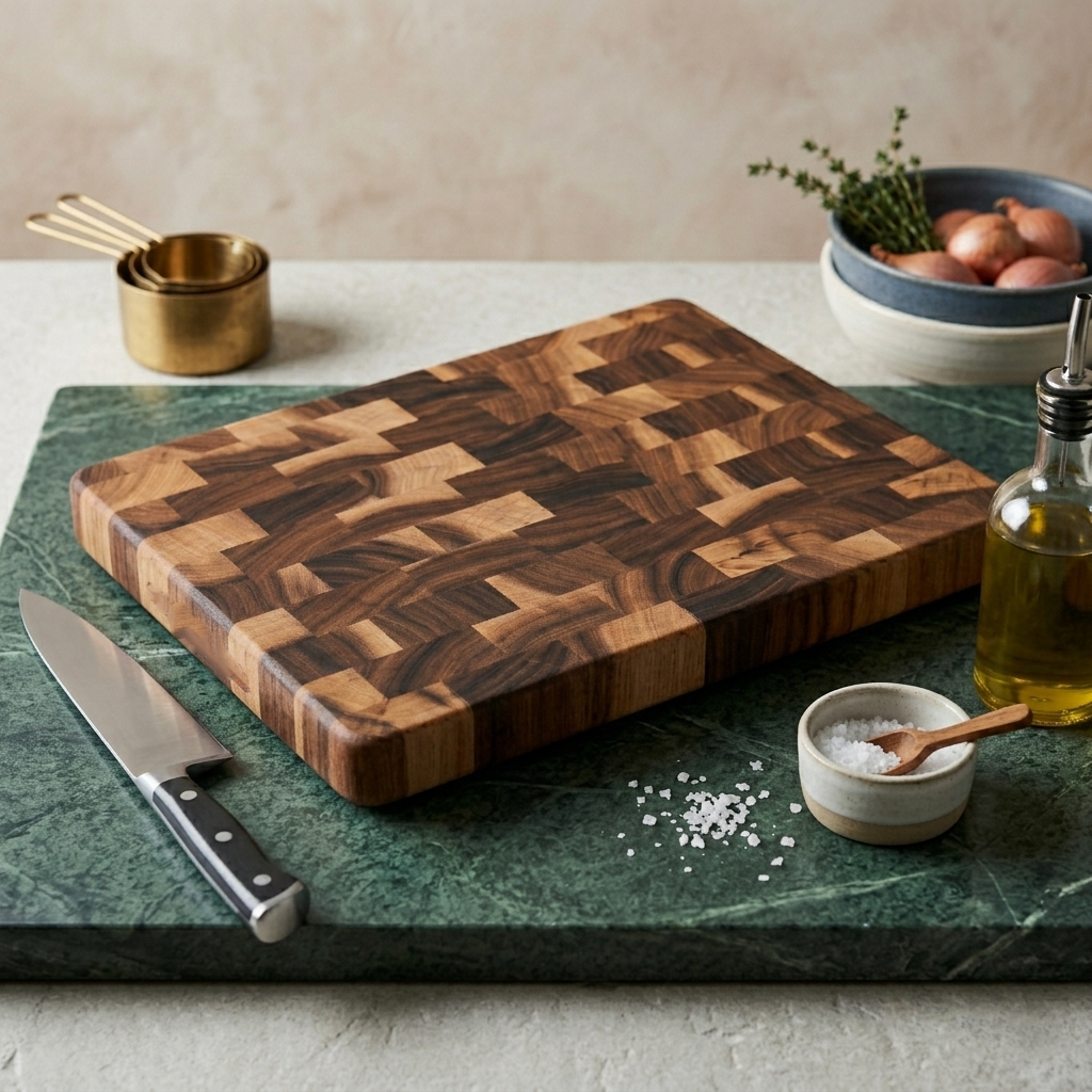 Luxe walnoothouten snijplank met blokdesign