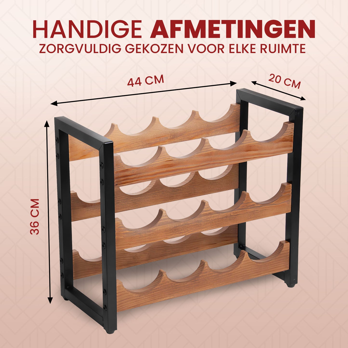 Industrieel Houten Wijnrek geschikt voor 12 flessen