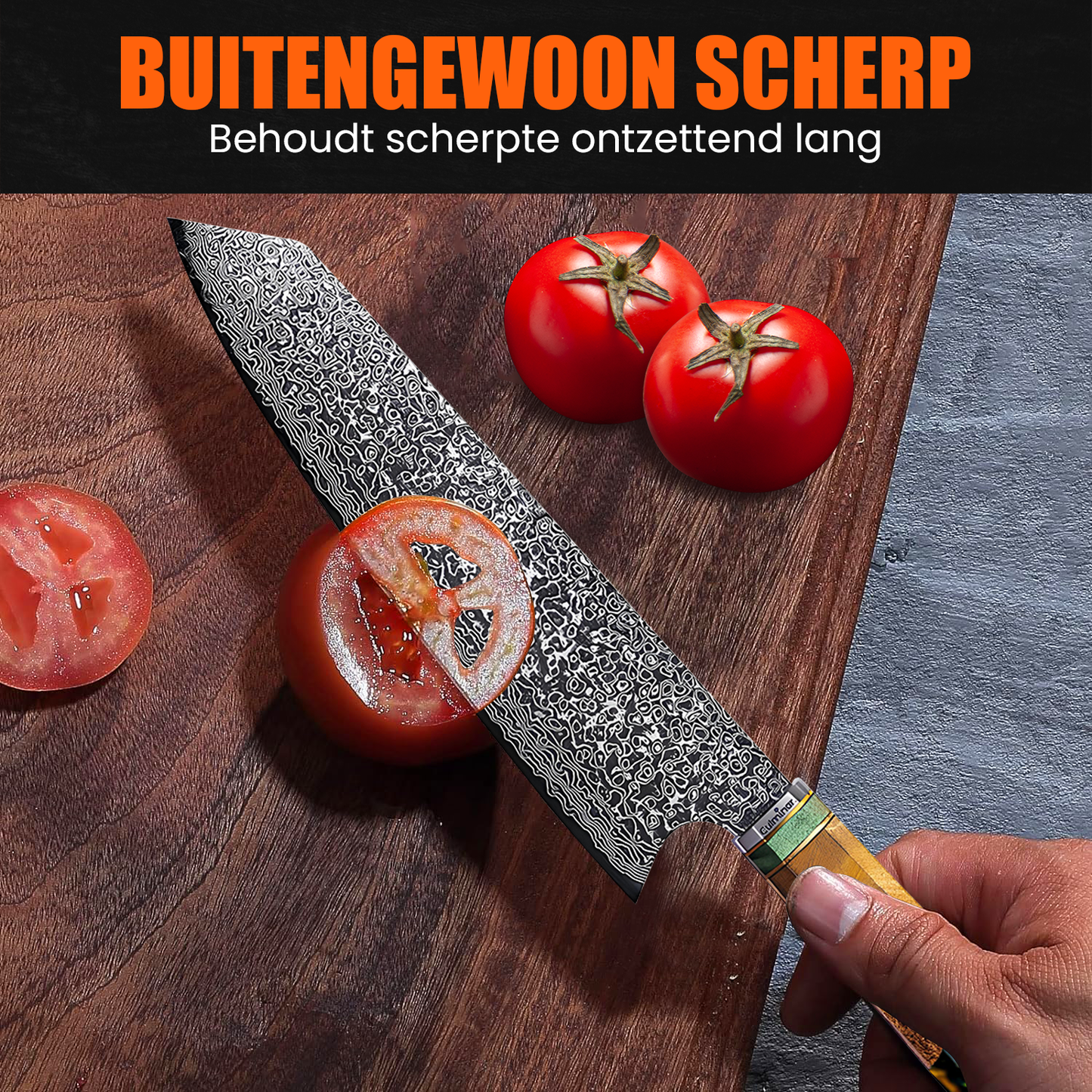 Japans Koksmes 23 CM Smaragdgroen gemaakt van Damascusstaal