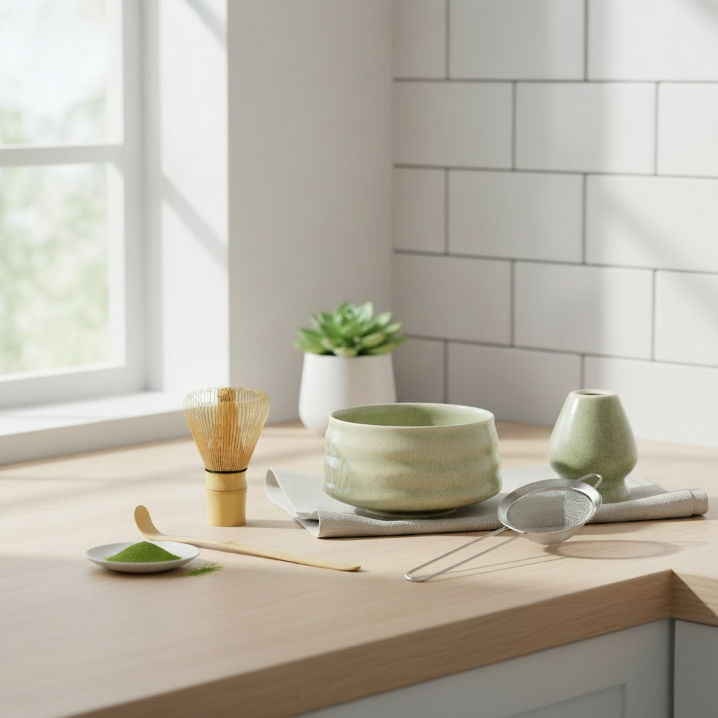 Luxe Keramische Matcha Theeset – Premium Pottery Kom met Bamboe Klopper & Houder – Cadeauset voor Matcha