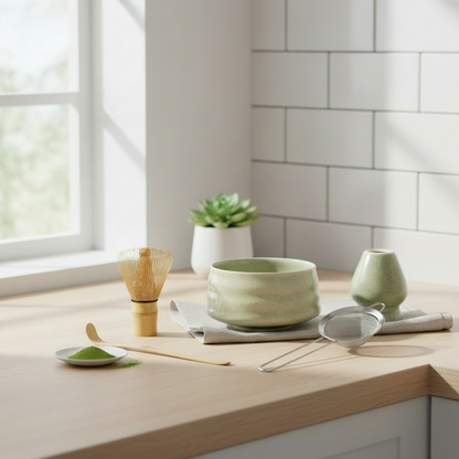 Luxe Keramische Matcha Theeset – Premium Pottery Kom met Bamboe Klopper & Houder – Cadeauset voor Matcha