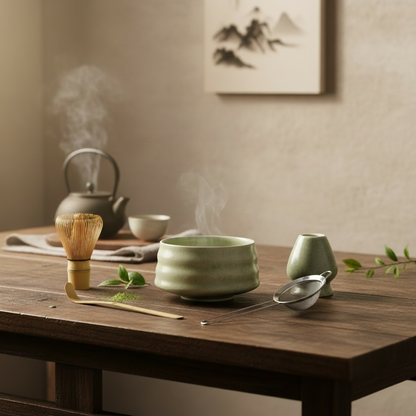 Luxe Keramische Matcha Theeset – Premium Pottery Kom met Bamboe Klopper & Houder – Cadeauset voor Matcha