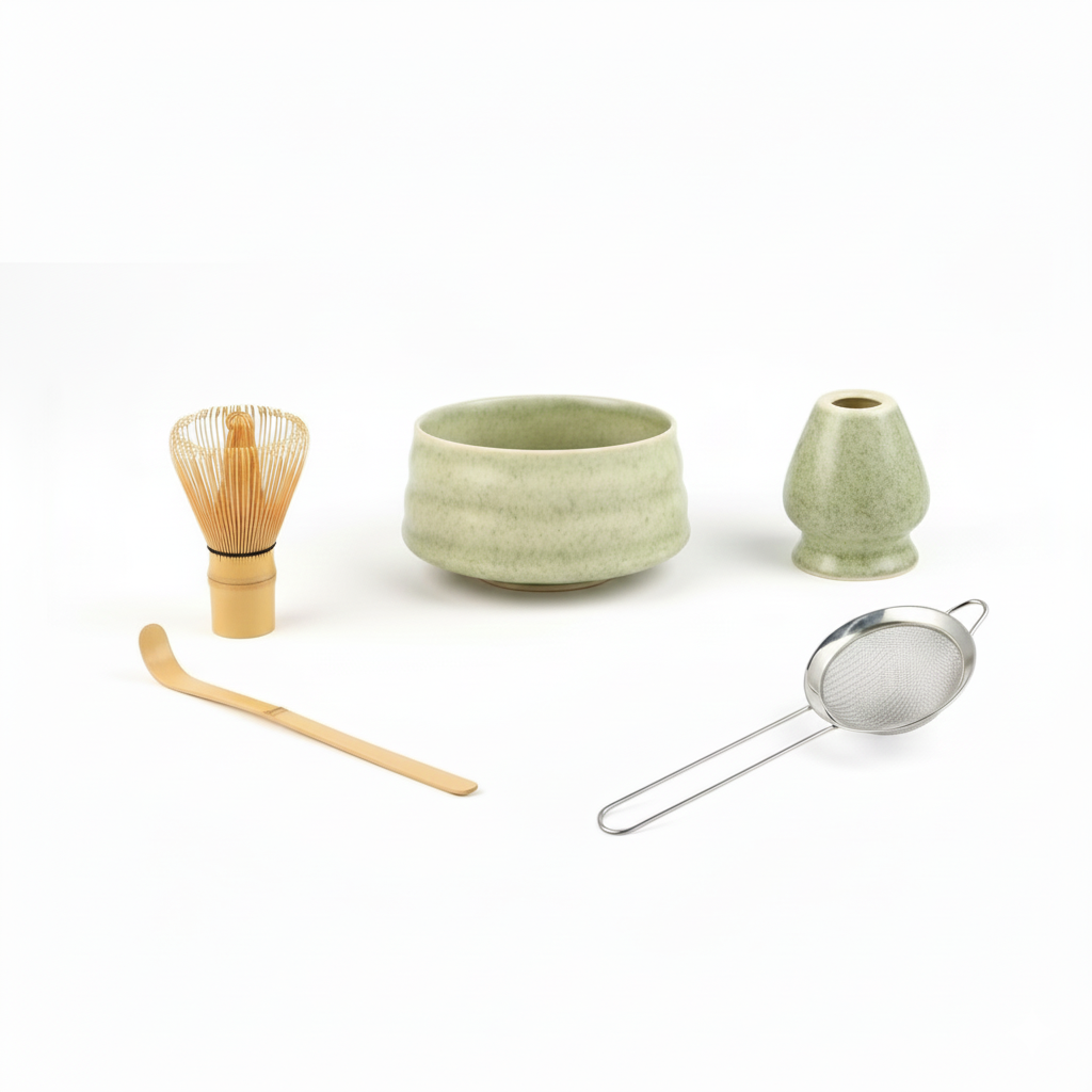 Luxe Keramische Matcha Theeset – Premium Pottery Kom met Bamboe Klopper & Houder – Cadeauset voor Matcha
