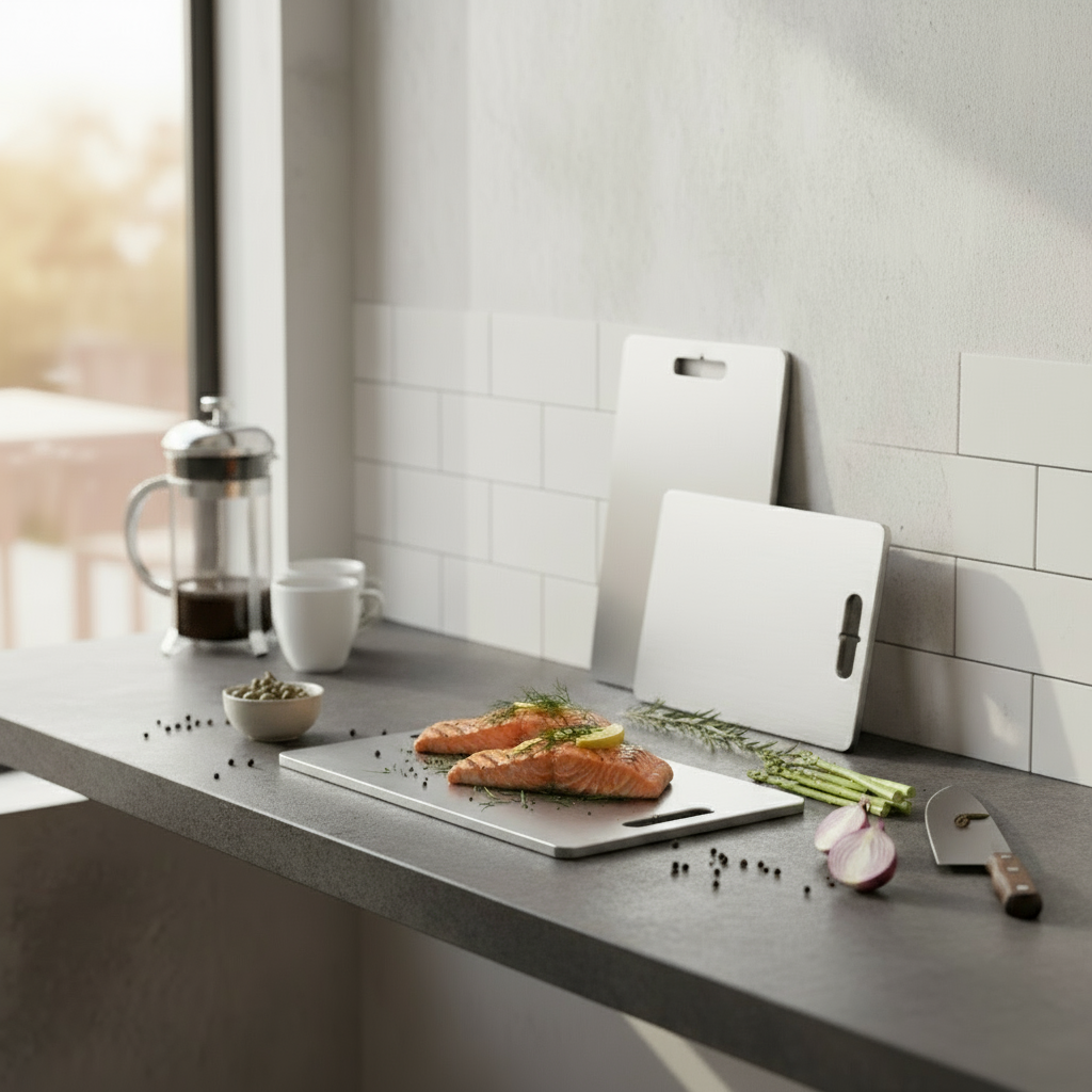 Culminar Titanium Snijplanken Set van 3 – Klein, Middel & Groot | Dubbelzijdig, Anti-Slip & Hygiënisch | Luxe Titanium Keukenplanken