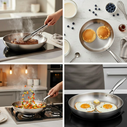 RVS Koekenpan 22 CM – Professionele Roestvrijstalen Pan - Vrij van PFAS - Geschikt voor gas/inductie/keramisch