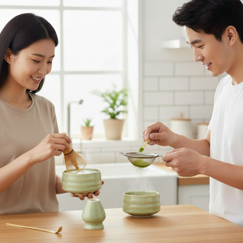 Luxe Keramische Matcha Theeset – Premium Pottery Kom met Bamboe Klopper & Houder – Cadeauset voor Matcha