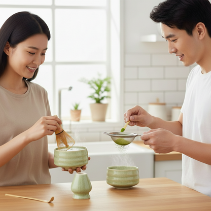 Luxe Keramische Matcha Theeset – Premium Pottery Kom met Bamboe Klopper & Houder – Cadeauset voor Matcha