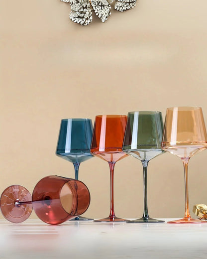 Handgeblazen Regenboog Wijnglazen Set Van 6 Luxe Gekleurd Glas
