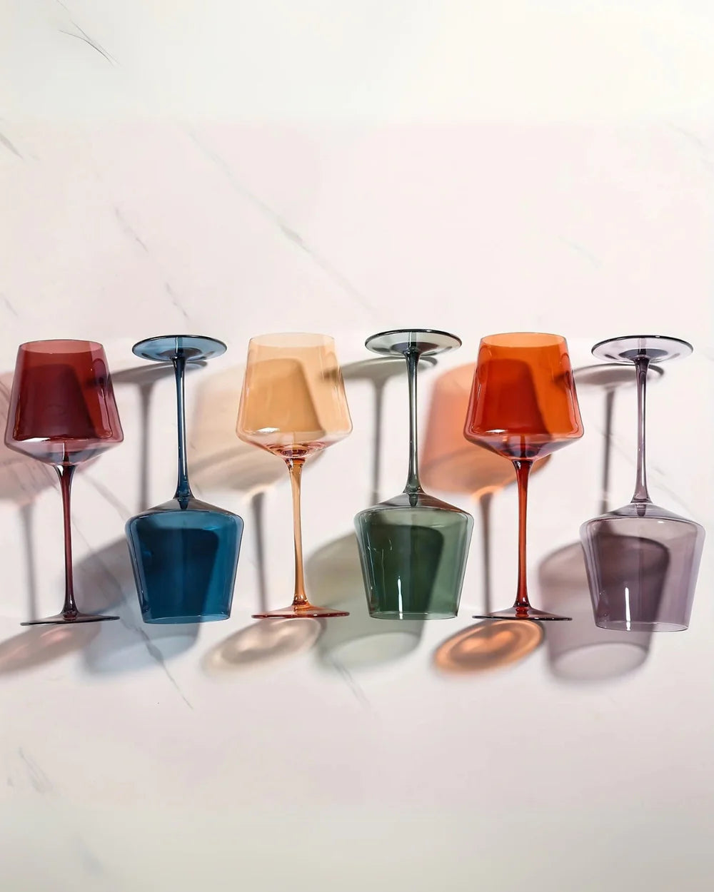 Handgeblazen Regenboog Wijnglazen Set Van 6 Luxe Gekleurd Glas