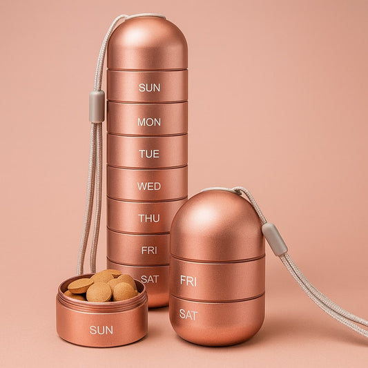Aluvo – Pillendoos met 7 vakken in compact aluminium
