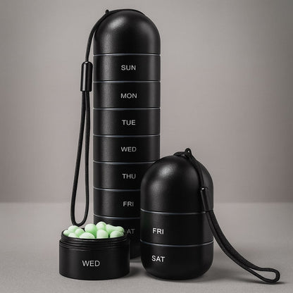 Aluvo – Pillendoos met 7 vakken in compact aluminium