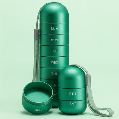 Aluvo – Pillendoos met 7 vakken in compact aluminium