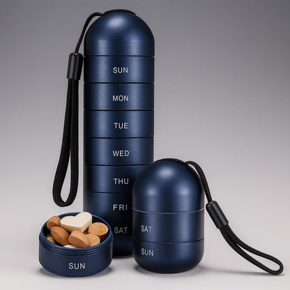 Aluvo – Pillendoos met 7 vakken in compact aluminium