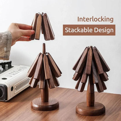 Dryona – Houten Onderzetters met Decoratieve Boomstandaard