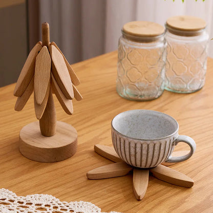 Dryona – Houten Onderzetters met Decoratieve Boomstandaard