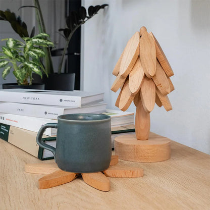 Dryona – Houten Onderzetters met Decoratieve Boomstandaard