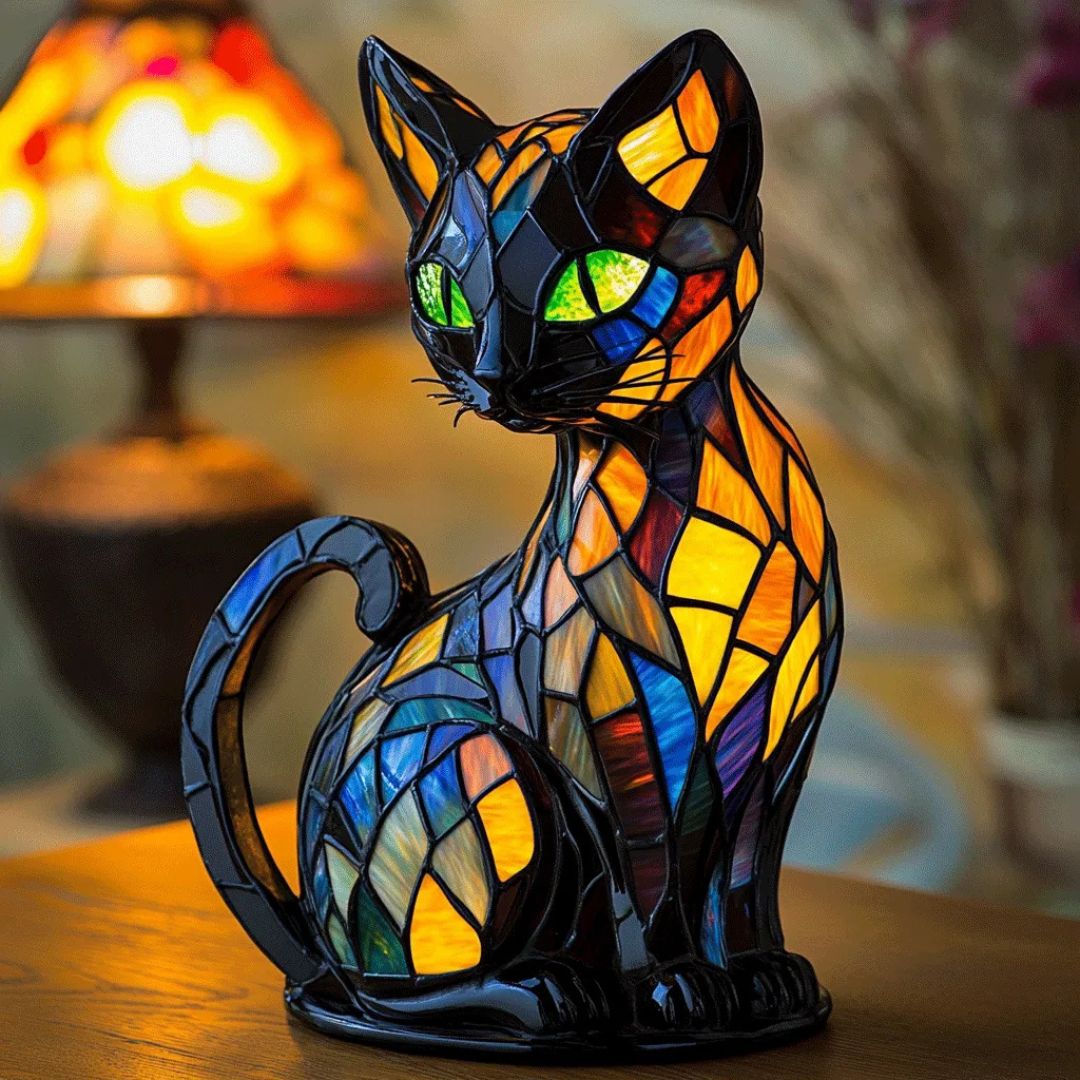 Felura – Decoratieve kattenlamp met mozaïek in Tiffany-stijl