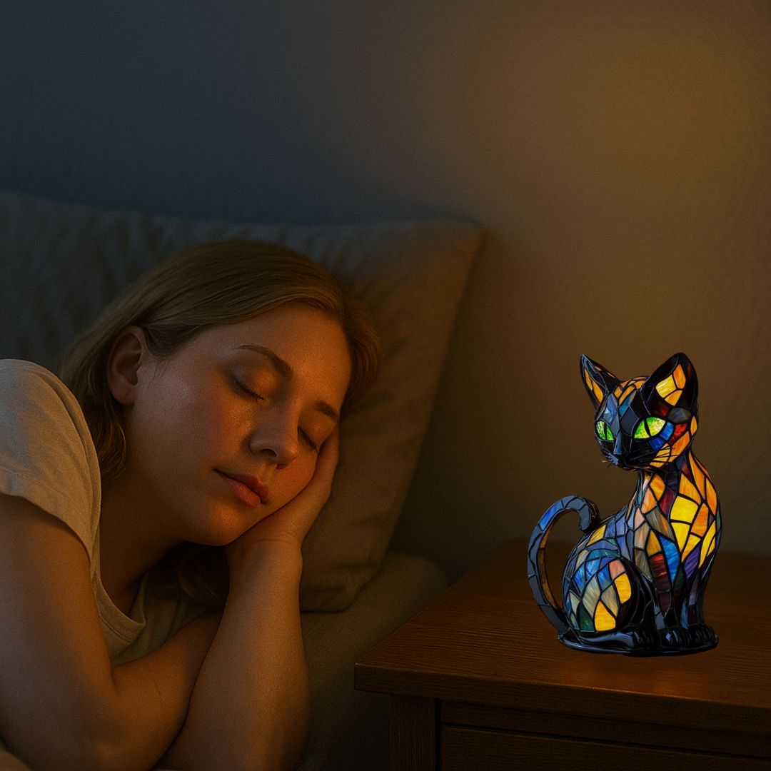 Felura – Decoratieve kattenlamp met mozaïek in Tiffany-stijl