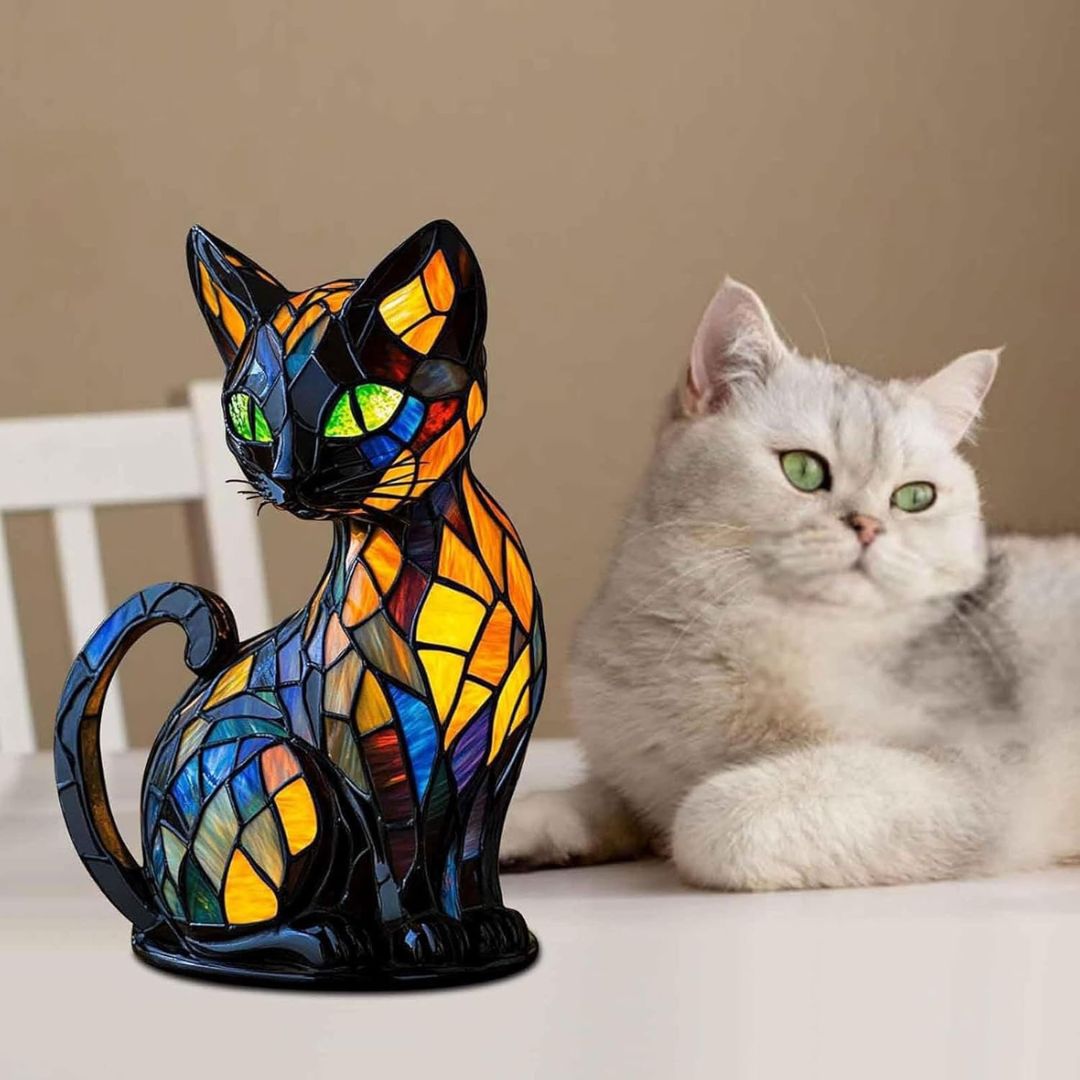 Felura – Decoratieve kattenlamp met mozaïek in Tiffany-stijl
