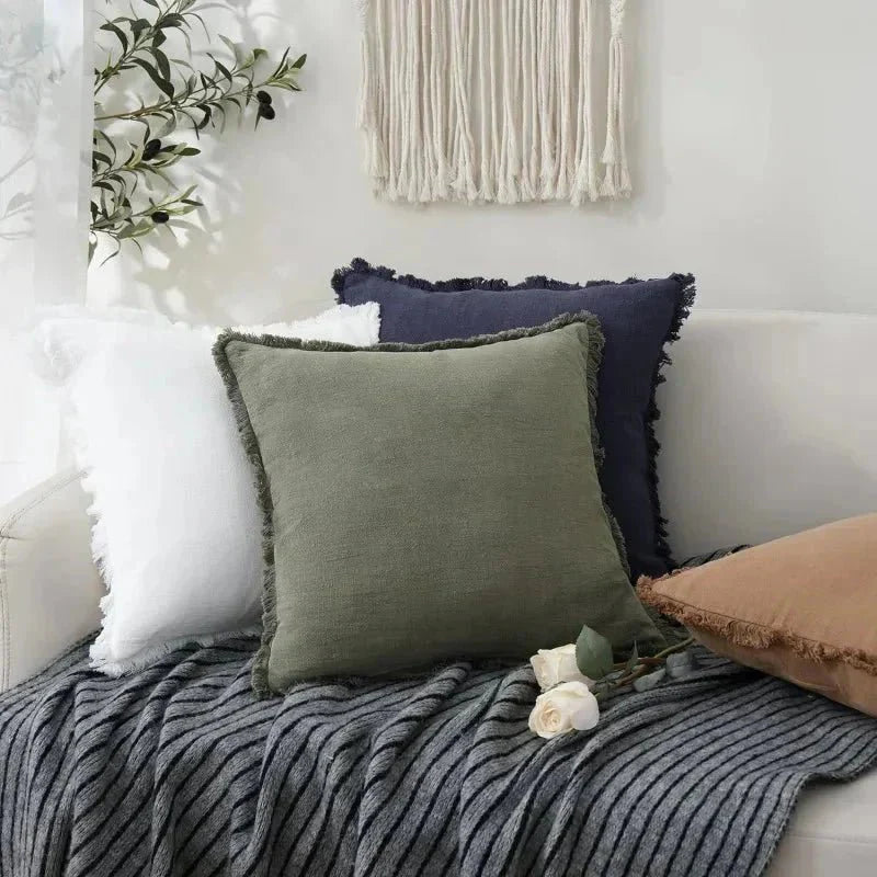 Florevi – Decoratieve Kussenhoes met Ruches | Katoen-Linnen | 45x45 cm
