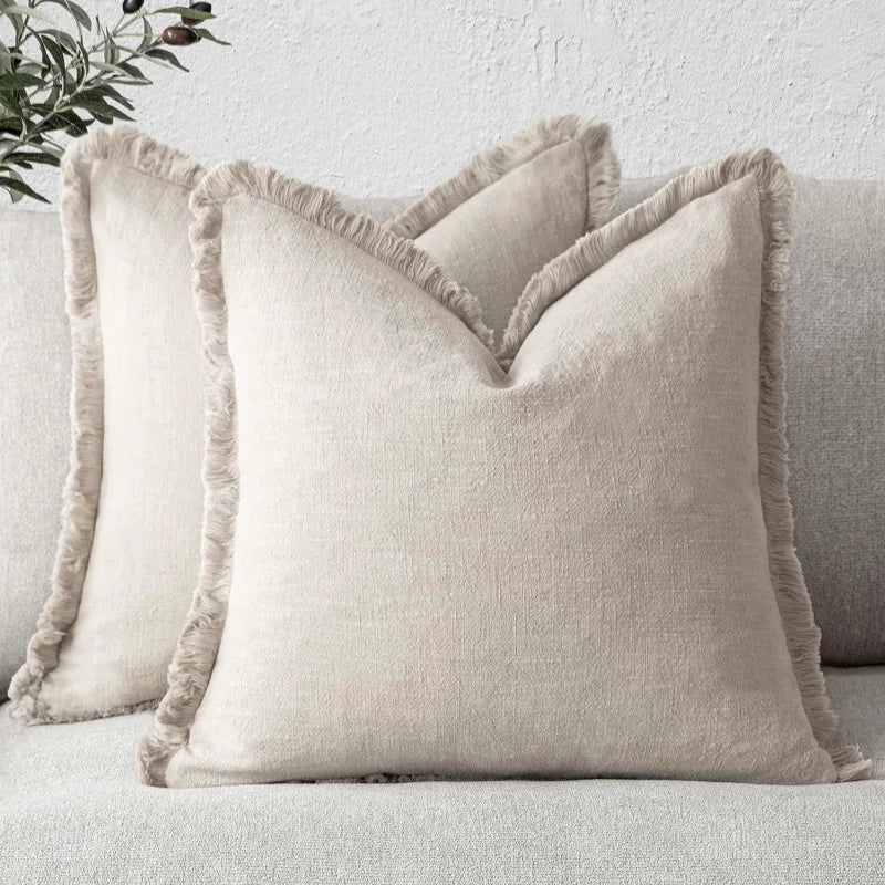 Florevi – Decoratieve Kussenhoes met Ruches | Katoen-Linnen | 45x45 cm