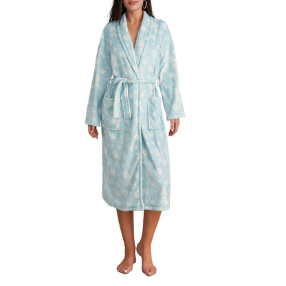 Floriva – Dames Badjas Flanel met Bloemenprint & Sjaalkraag