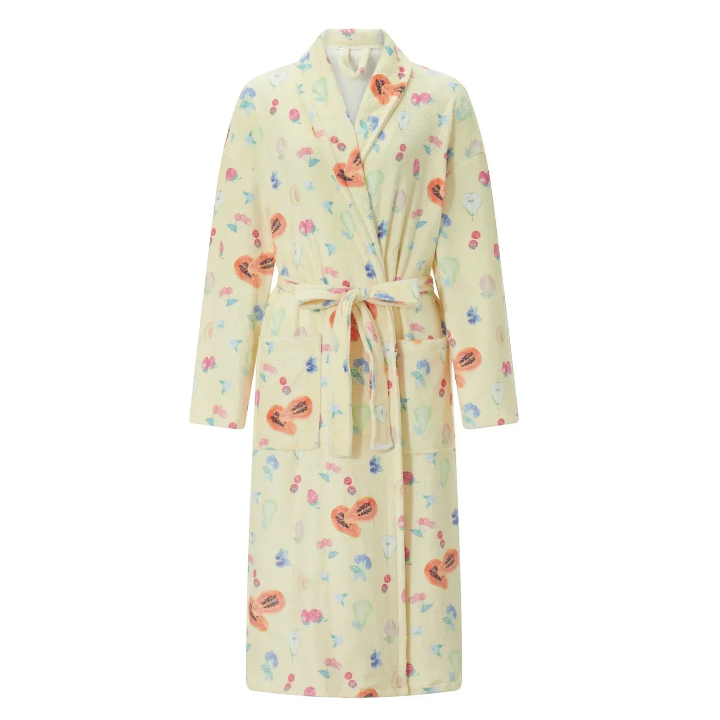 Floriva – Dames Badjas Flanel met Bloemenprint & Sjaalkraag