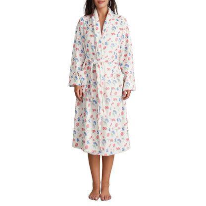 Floriva – Dames Badjas Flanel met Bloemenprint & Sjaalkraag