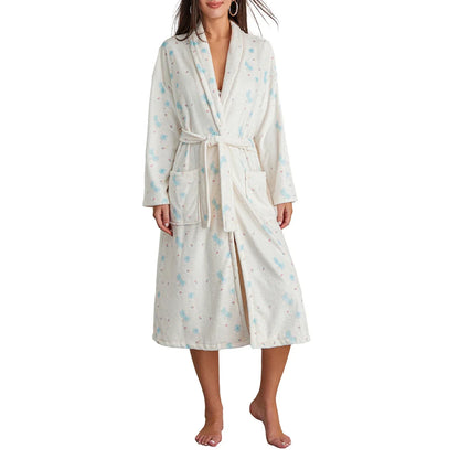Floriva – Dames Badjas Flanel met Bloemenprint & Sjaalkraag