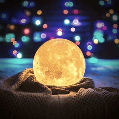 Lunova – 3D maanlamp met touchbediening en houten standaard