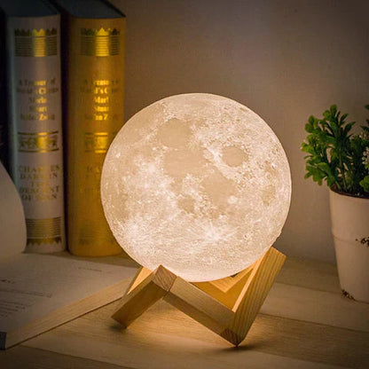 Lunova – 3D maanlamp met touchbediening en houten standaard