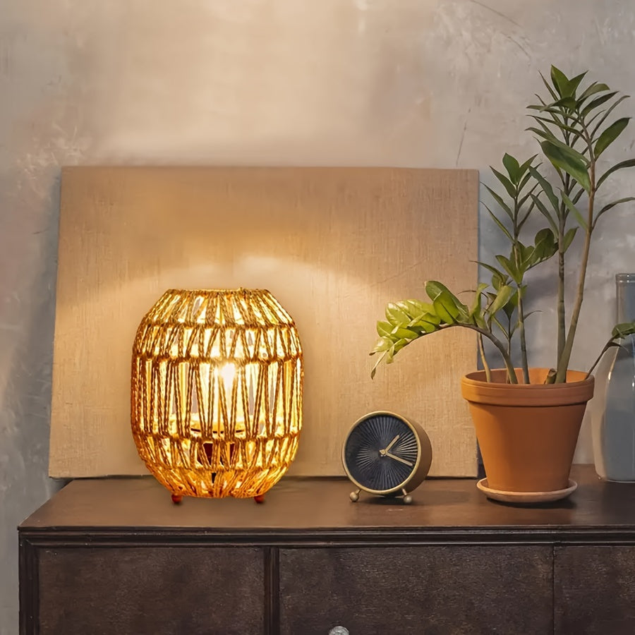 Ravelon – Handgeweven tafellamp rotan met USB-voeding