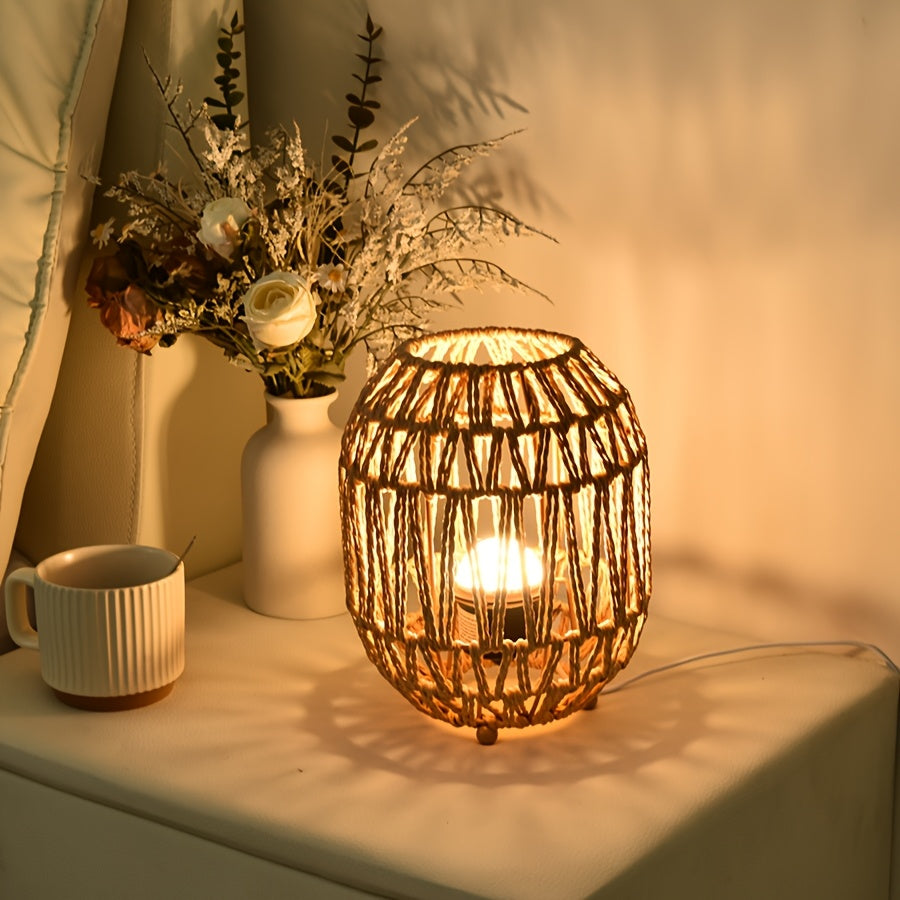 Ravelon – Handgeweven tafellamp rotan met USB-voeding