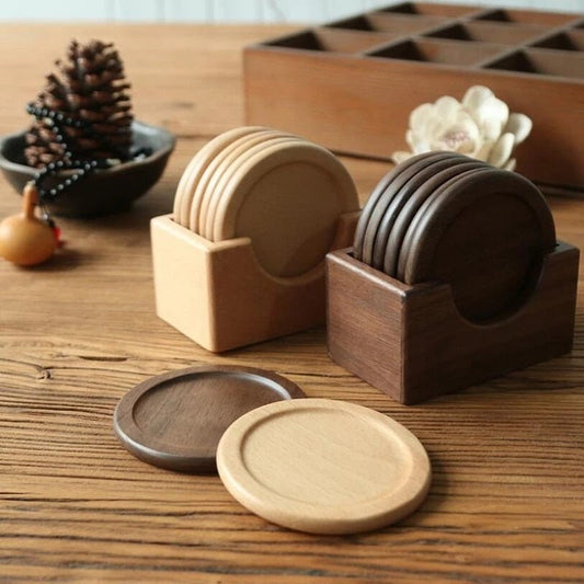 Rileva – Houten onderzetters set 6 stuks met houder