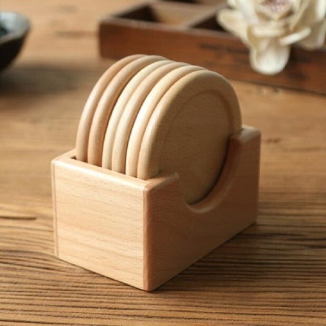 Rileva – Houten onderzetters set 6 stuks met houder