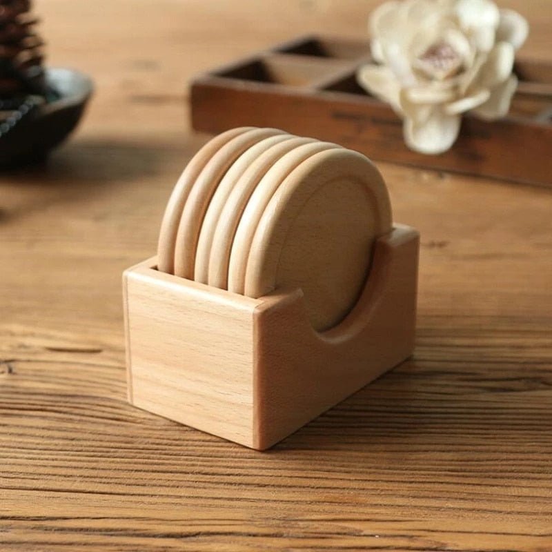 Rileva – Houten onderzetters set 6 stuks met houder