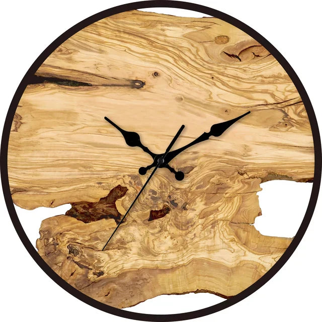 Rilova – Wandklok met houtprint en stil uurwerk