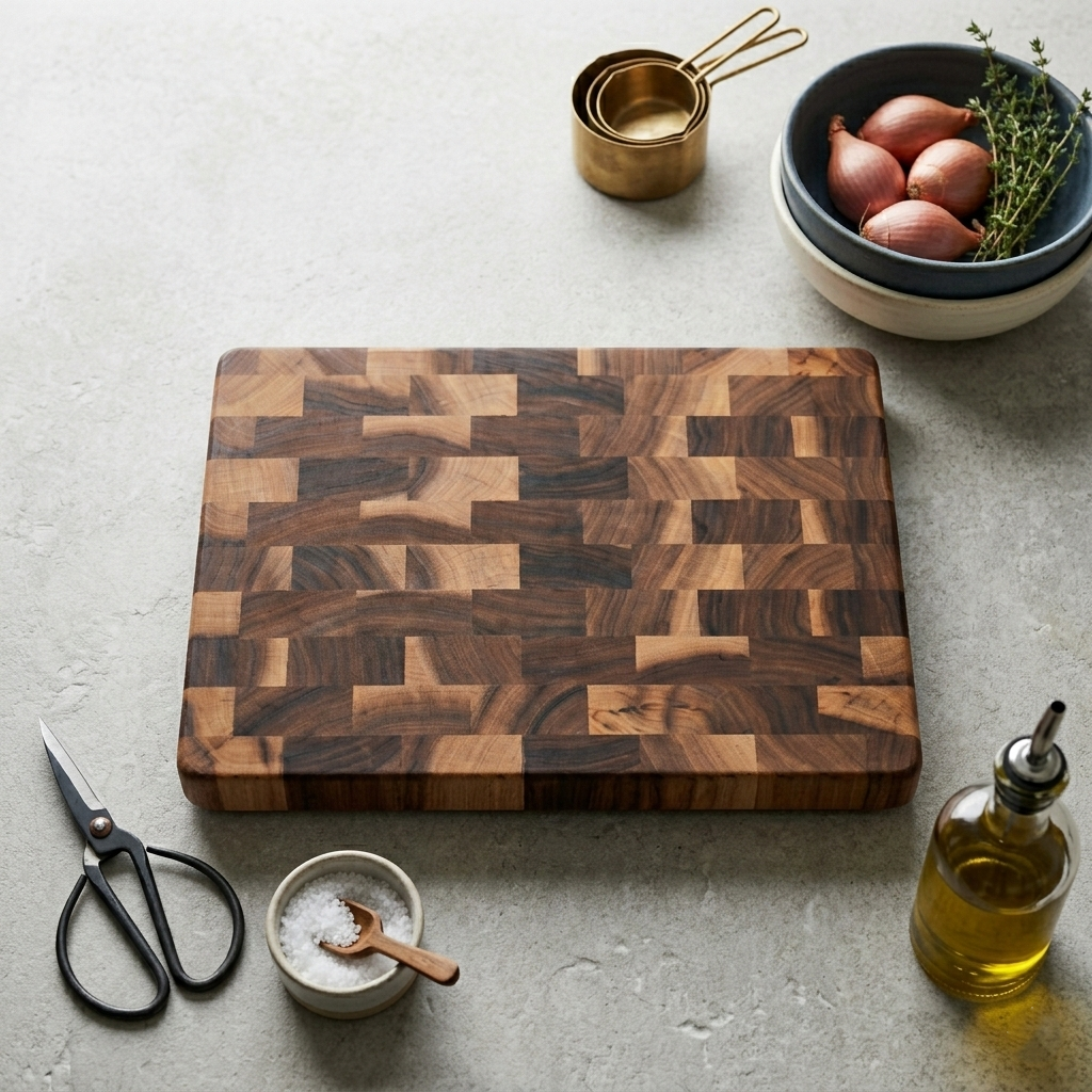 Luxe walnoothouten snijplank met blokdesign