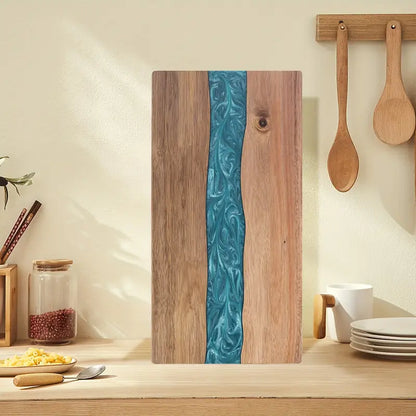 Acacia snijplank met hars river design voor borrelplanken