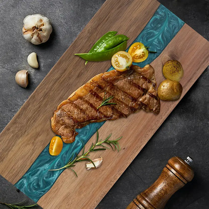 Acacia snijplank met hars river design voor borrelplanken