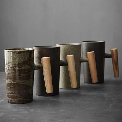 Sylvara – Scandinavische Latte Mok met Houten Handvat