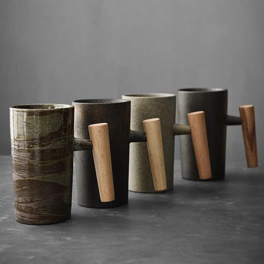 Sylvara – Scandinavische Latte Mok met Houten Handvat