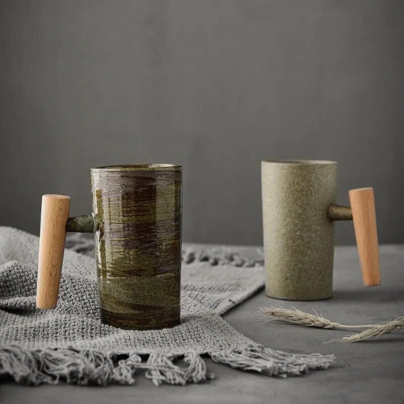 Sylvara – Scandinavische Latte Mok met Houten Handvat